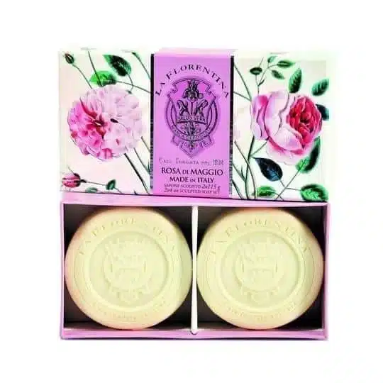 Ronde zeep set box met 2x115 gr Meiroos - Rose of May, geurige zeep met rozenparfum