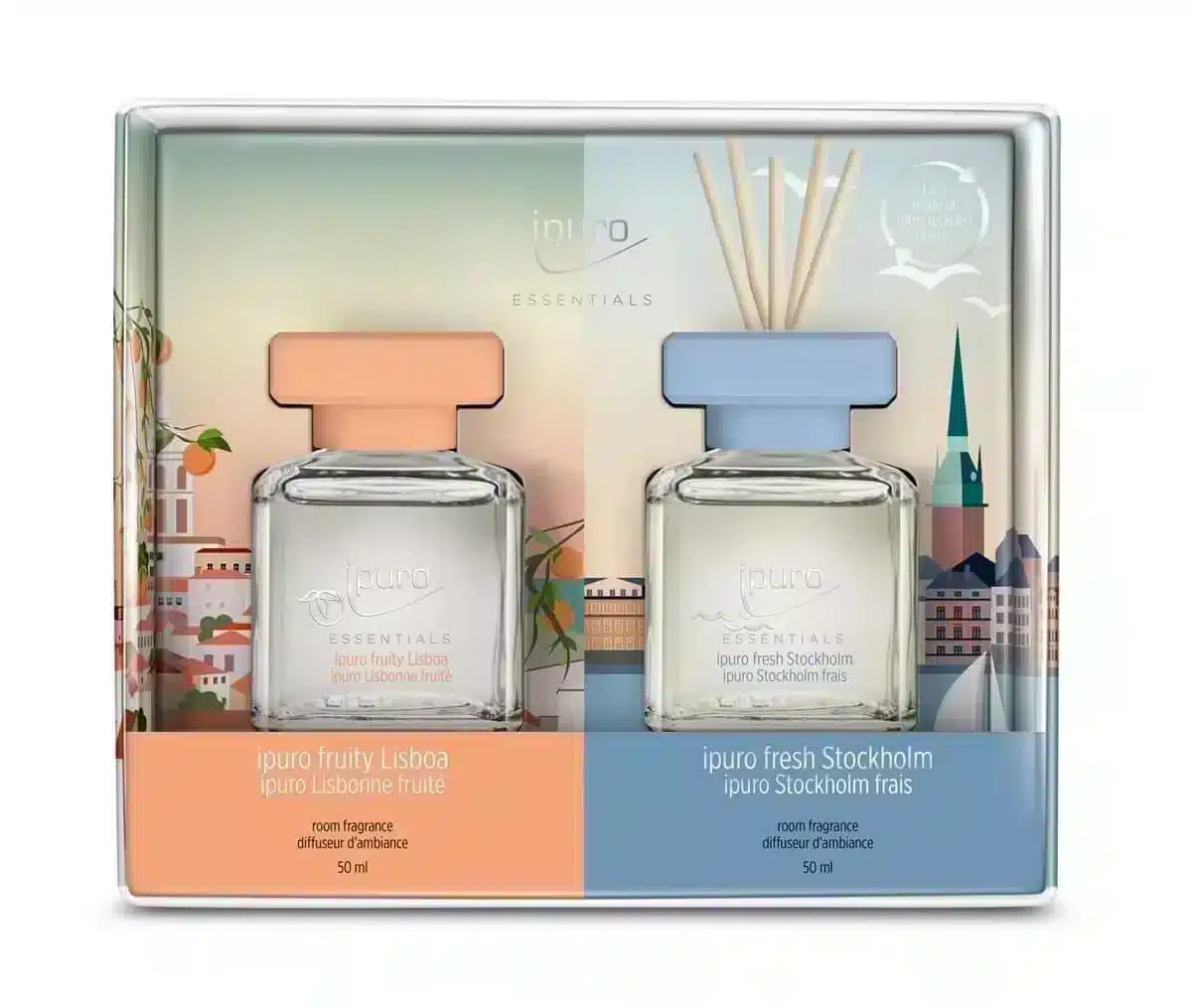 Essentials navulset 2x50ml Stockholm en Lisboa voor de geurdiffuser in huis thuis