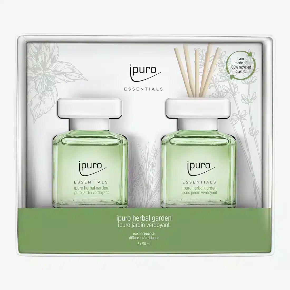 Essentials navulset 2x50ml Herbal Garden voor de geurdiffuser met kruidige geur thuis