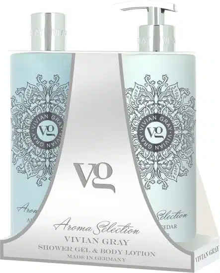 Set Aroma Selection Amber & Cedar avec gel douche et lait corporel de 500 ml chacun au chaud parfum boisé