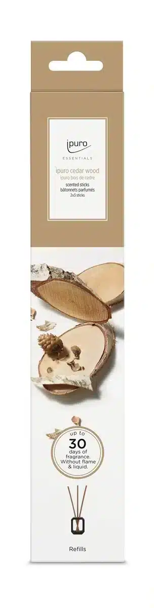 Navulling Essentials Scented Stick Cedar Wood, set van 6 geurstokjes met houtige cederhoutgeur