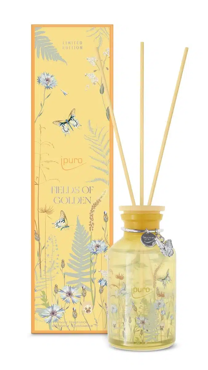 ipuro Limited Edition Fields of Golden geurstokjes van 240 ml met warme, gouden geur