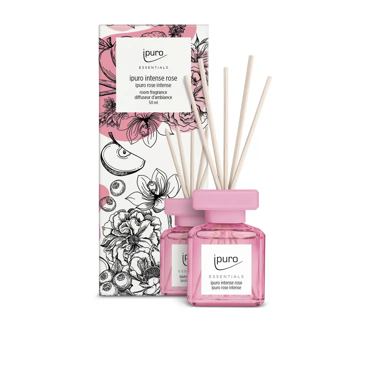 ipuro Essentials Intense Rose geurstokjes van 100 ml met intense, bloemige rozengeur