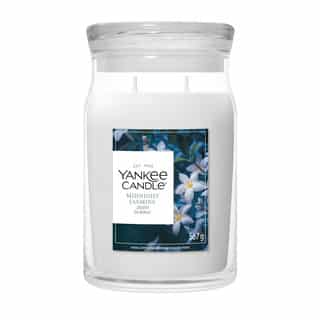 Yankee Candle Midnight Jasmine Signature Large Jar avec fleurs de jasmin sur l'étiquette