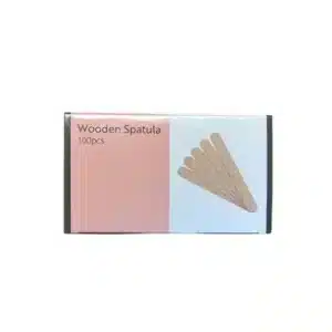 Verpakking met 100 houten spatels voor het hygiënisch aanbrengen van wax, gel of andere schoonheidsproducten.