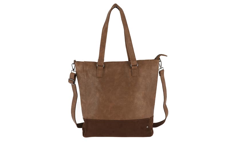 Sac Clever Camel couleur cognac avec base en suédine et bandoulière, vue de face